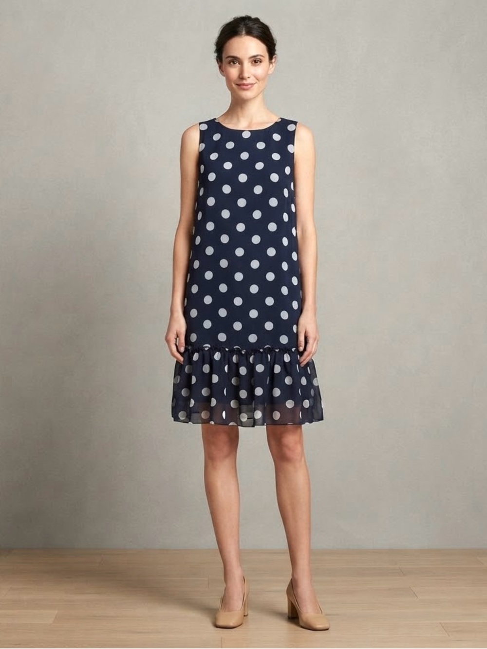 TOMMY HILFIGER Sleeveless Polka Dot Ruffle Hem Shift Dress - Size 6